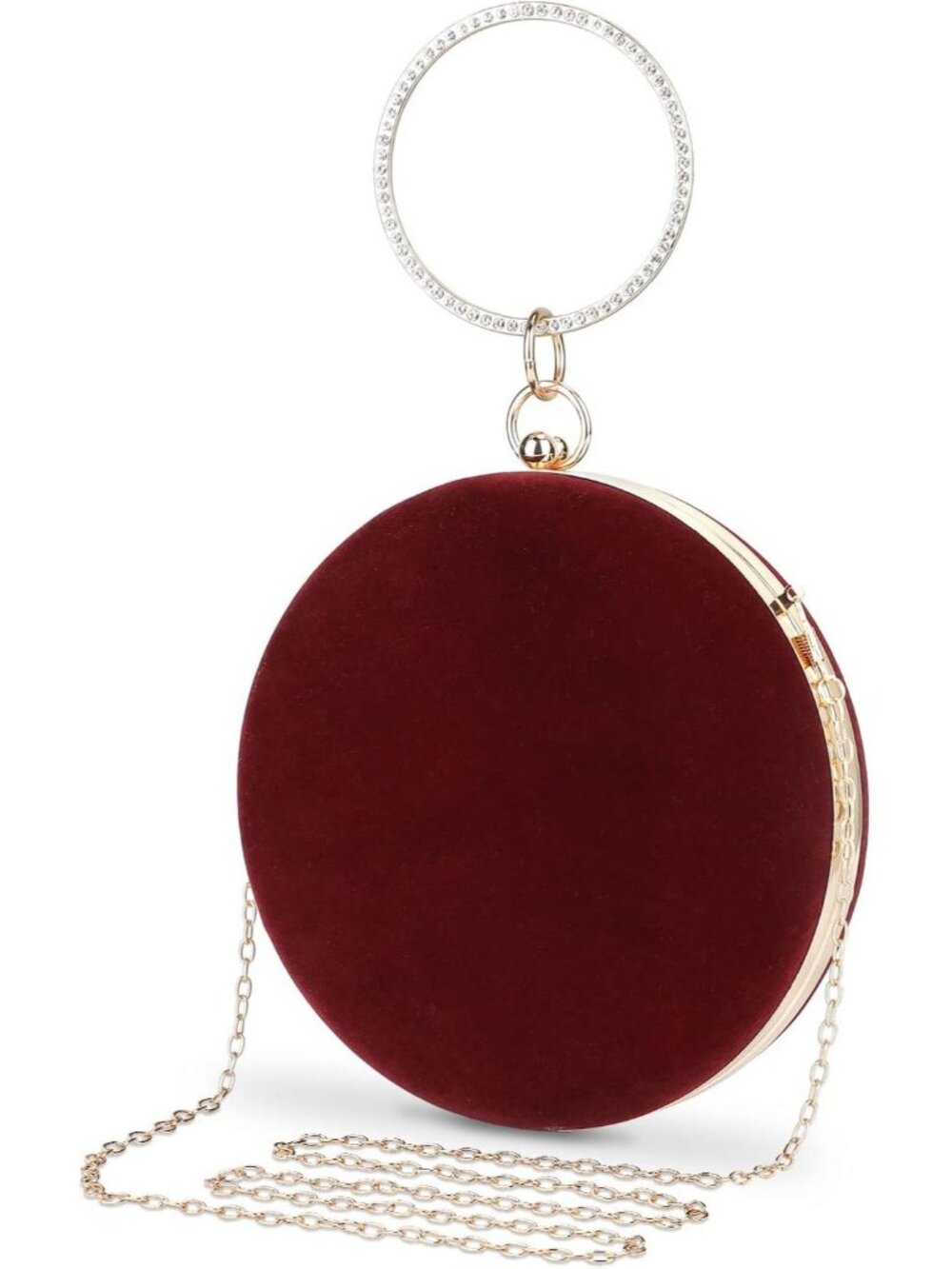 Women's Burgundy Round Velvet Clutch Purse Wedding Prom Cocktail Evening Bag